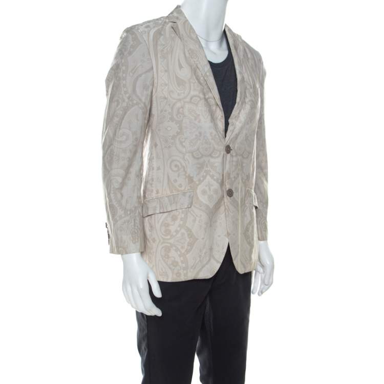 Pre Owned Etro Cream Paisley Printed Cotton Regular Fit Blazer M