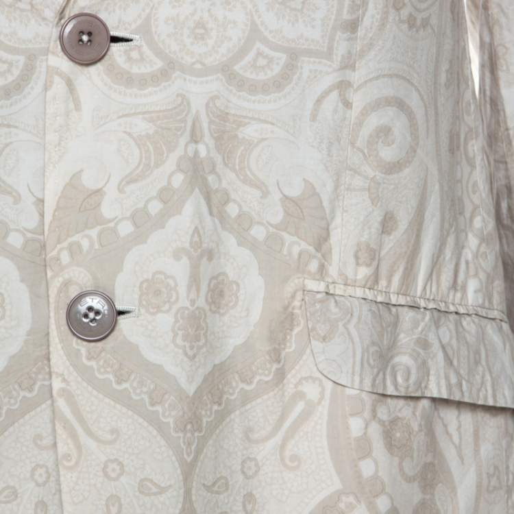 Pre Owned Etro Cream Paisley Printed Cotton Regular Fit Blazer M