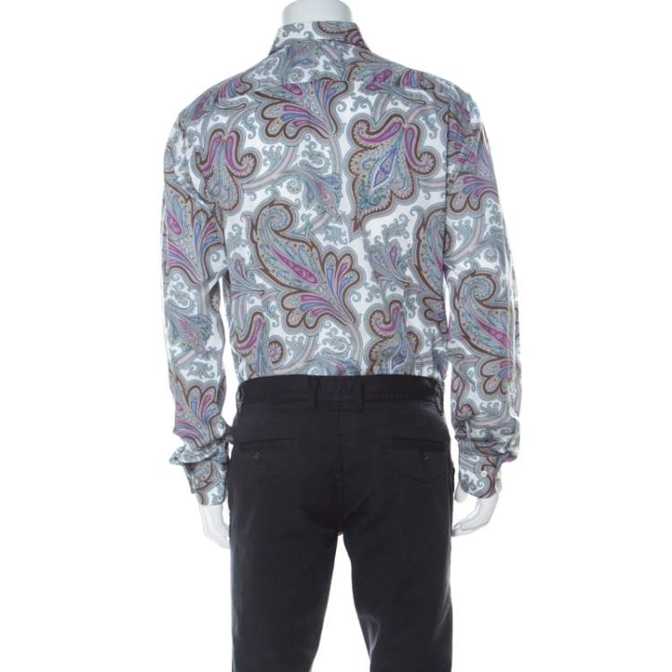 Pre Owned Etro Multicolor Paisley Print Cotton Long Sleeve Button Front Shirt XL 