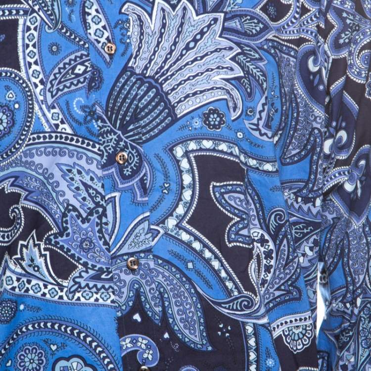 Pre Owned Etro Blue Paisley Print Cotton Shirt 4XL