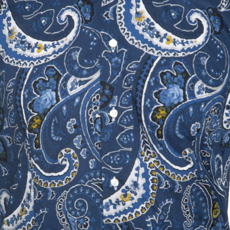 Pre Owned Etro Blue Cotton Paisley Printed Long Sleeve Button Front Shirt M