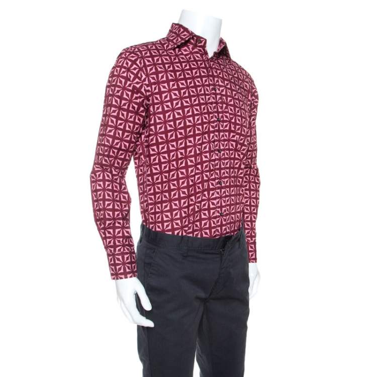 Pre Owned Etro Red Printed Cotton Long Sleeve Button Front Shirt M
