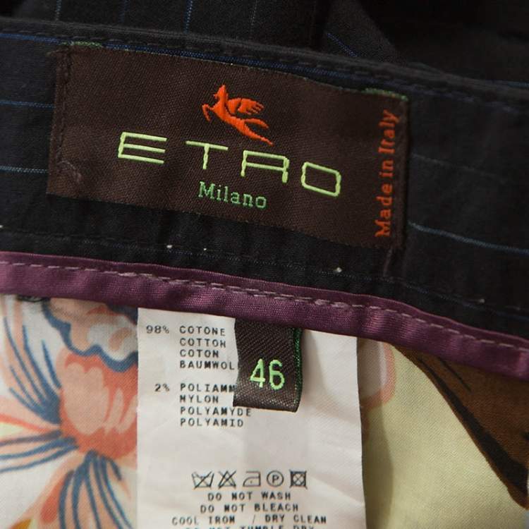 مملوكة مسبقًا Etro Black Pin Striped Cotton Tailored Tousers S