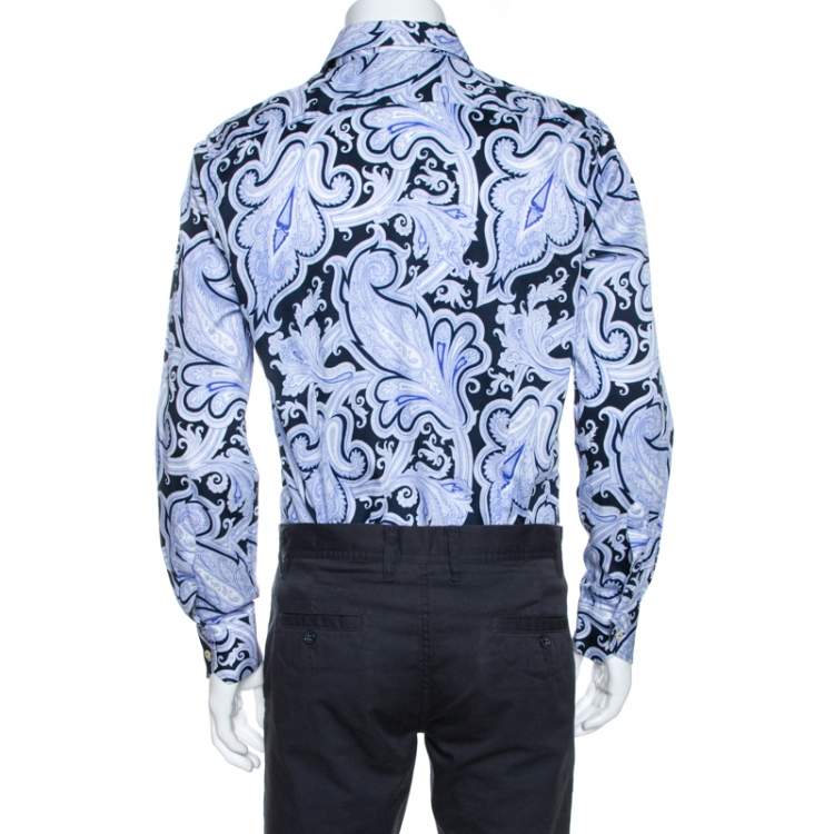 Pre Owned Etro Purple Paisley Printed Cotton Button Front Shirt L 