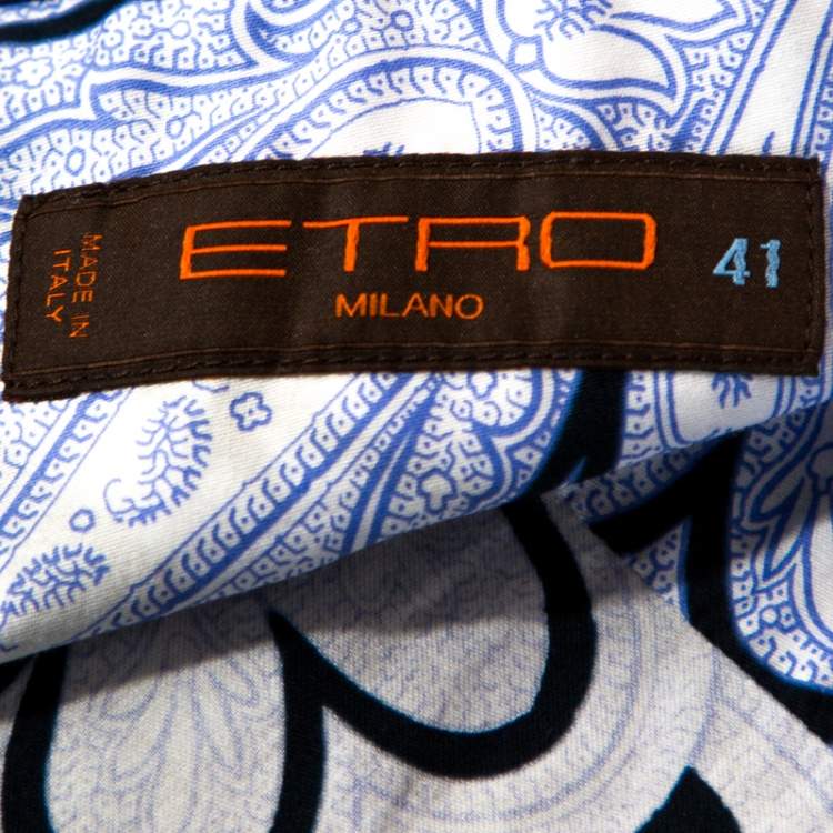Pre Owned Etro Purple Paisley Printed Cotton Button Front Shirt L 