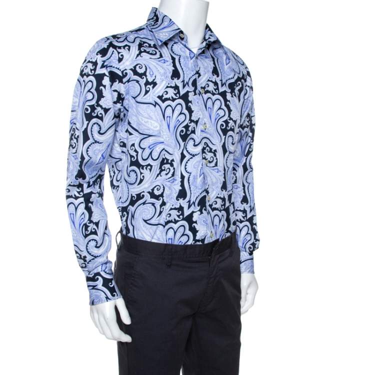 Pre Owned Etro Purple Paisley Printed Cotton Button Front Shirt L 