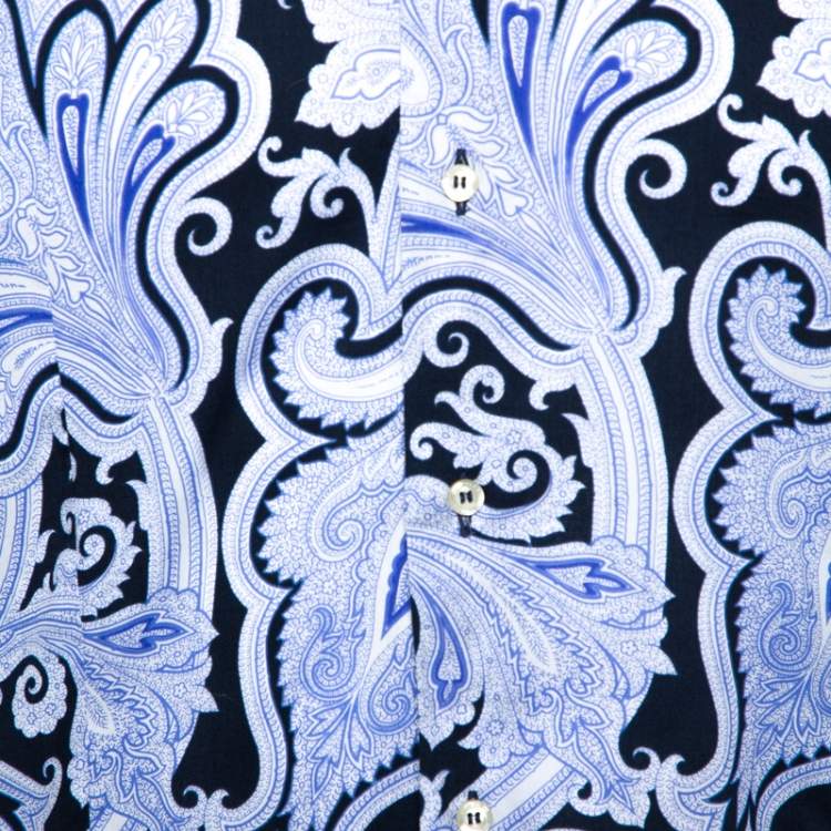 Pre Owned Etro Purple Paisley Printed Cotton Button Front Shirt L 