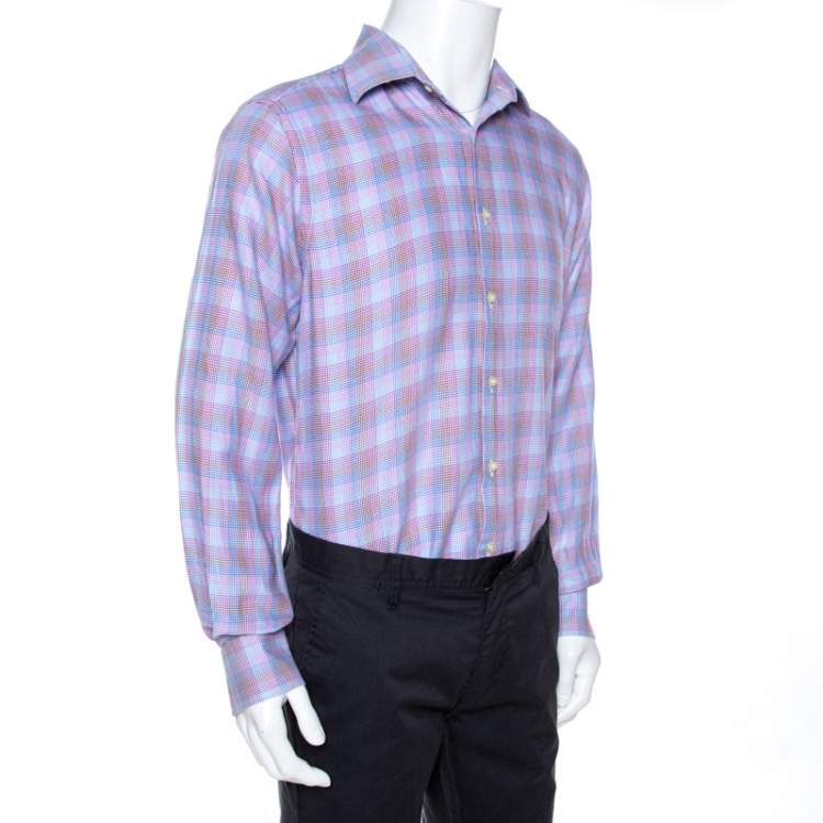 Pre Owned Etro Multicolor Houndstooth Pattern Cotton Long Sleeve Shirt L
