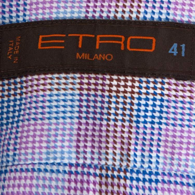 Pre Owned Etro Multicolor Houndstooth Pattern Cotton Long Sleeve Shirt L
