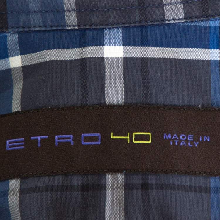 Pre Owned Etro Blue Checked Cotton Button Front Long Sleeve Shirt M
