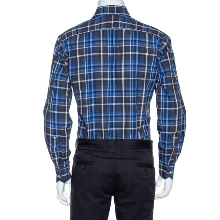 Pre Owned Etro Blue Checked Cotton Button Front Long Sleeve Shirt M