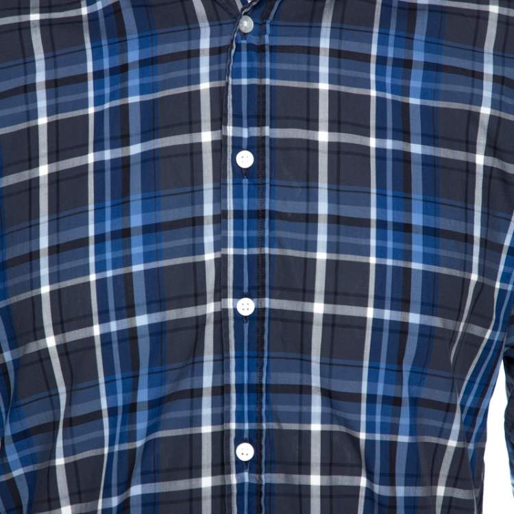 Pre Owned Etro Blue Checked Cotton Button Front Long Sleeve Shirt M