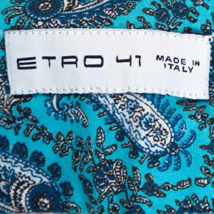Pre Owned Etro Blue Cotton Paisley Printed Button Front Shirt L