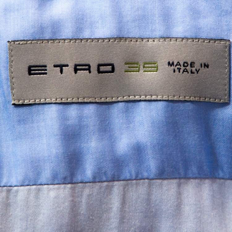 Pre Owned Etro Blue Cotton Linen Trim Detail Button Down Shirt M