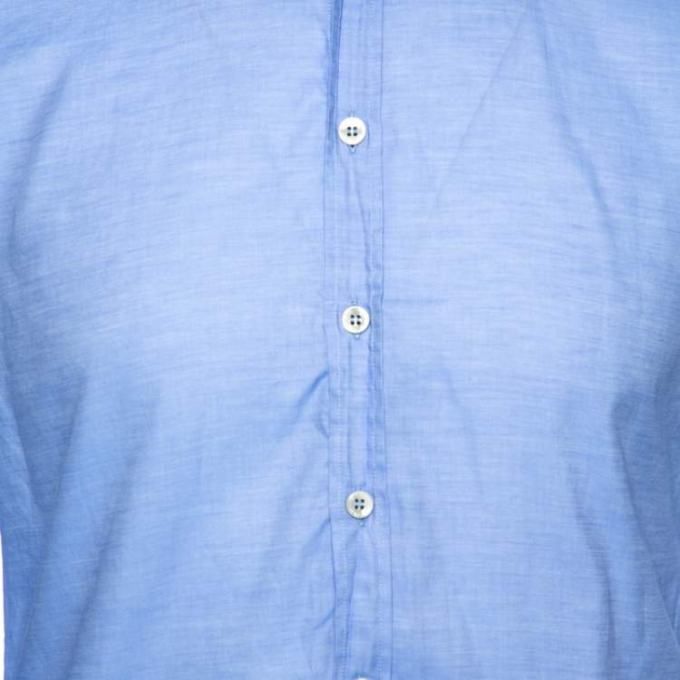 Pre Owned Etro Blue Cotton Linen Trim Detail Button Down Shirt M