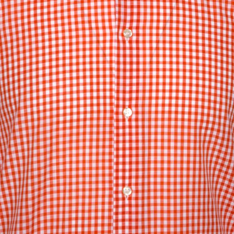 Pre Owned Etro Orange Gingham Check Cotton Long Sleeve Shirt M