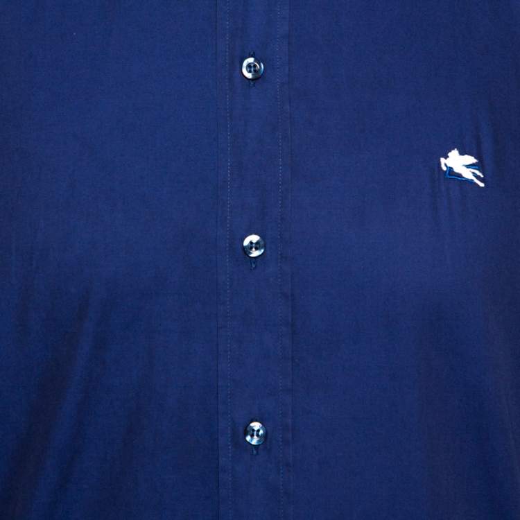 Pre Owned Etro Navy Blue Cotton Long Sleeve Button Down Shirt L