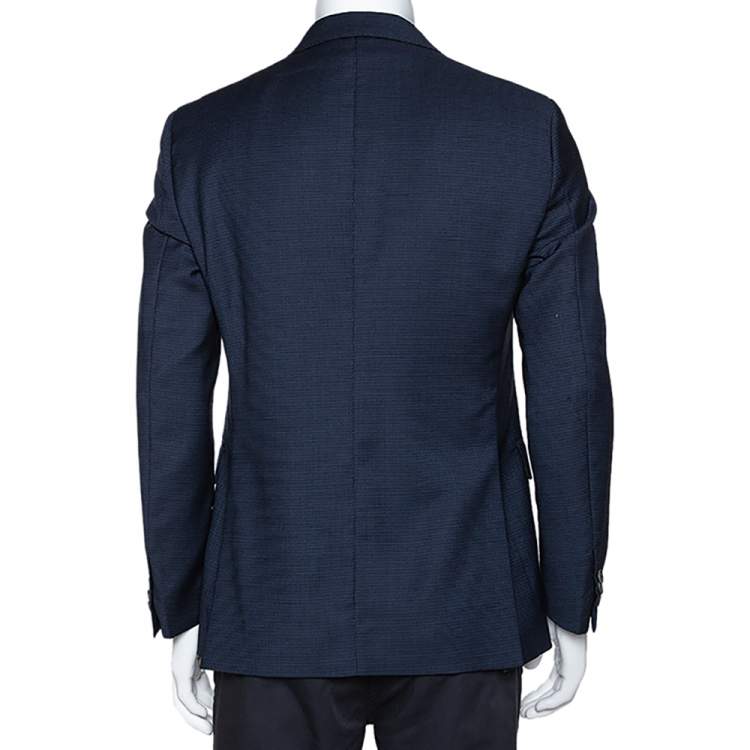 Pre Owned Etro Navy Blue Textured Wool Two Buttoned Blazer M