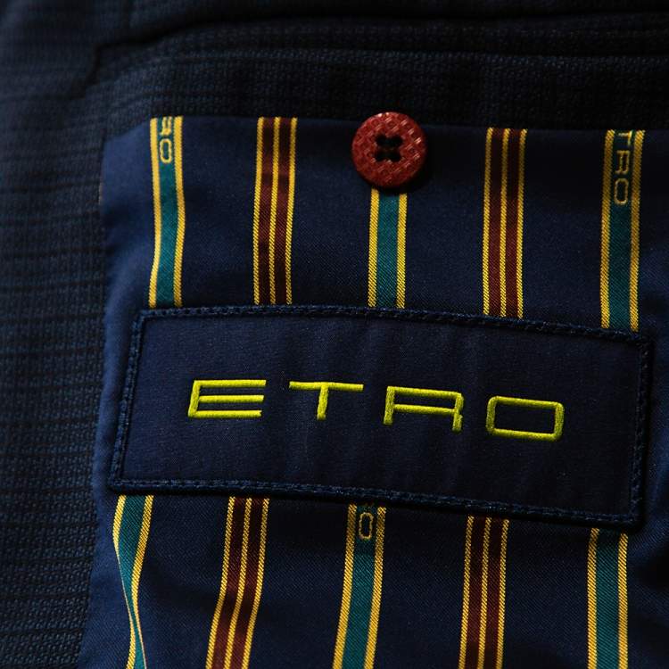 Pre Owned Etro Navy Blue Textured Wool Two Buttoned Blazer M