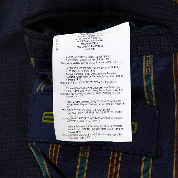 Pre Owned Etro Navy Blue Textured Wool Two Buttoned Blazer M
