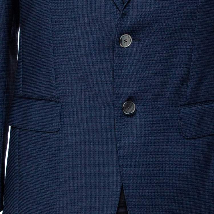 Pre Owned Etro Navy Blue Textured Wool Two Buttoned Blazer M