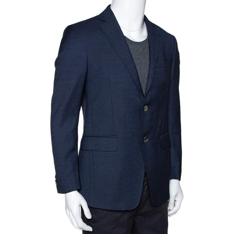 Pre Owned Etro Navy Blue Textured Wool Two Buttoned Blazer M