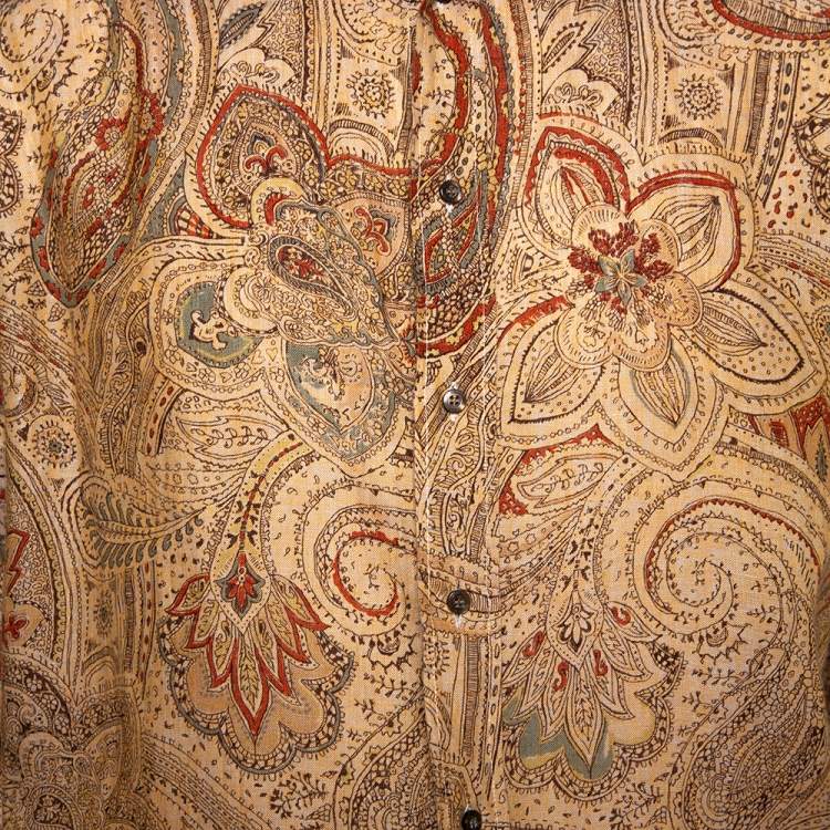 Pre Owned Etro Brown Linen Paisley Print Button Front Shirt XL 