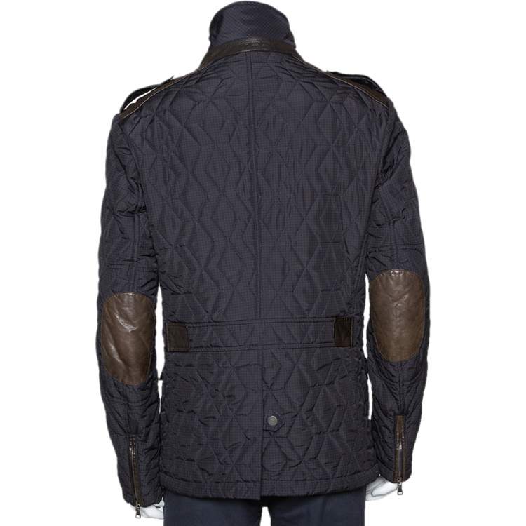 Pre Owned Etro Grey Houndstooth Diamond Quilted Leather Trim Jacket XL