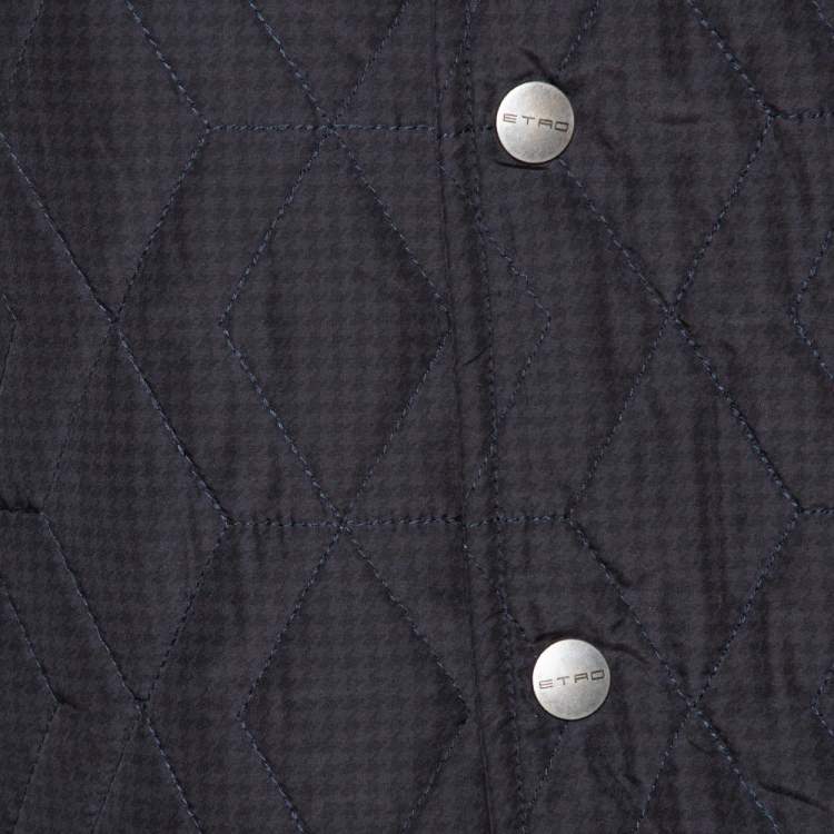 Pre Owned Etro Grey Houndstooth Diamond Quilted Leather Trim Jacket XL