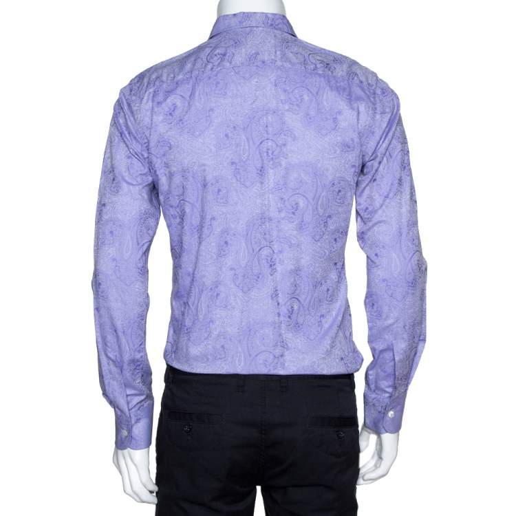 Pre Owned Etro Lilac Paisley Jacquard Cotton Pintucked Long Sleeve Shirt S