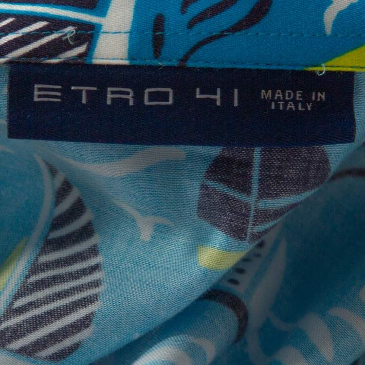 Pre Owned Etro Blue Cotton Sail Boat Print Button Front Shirt L 