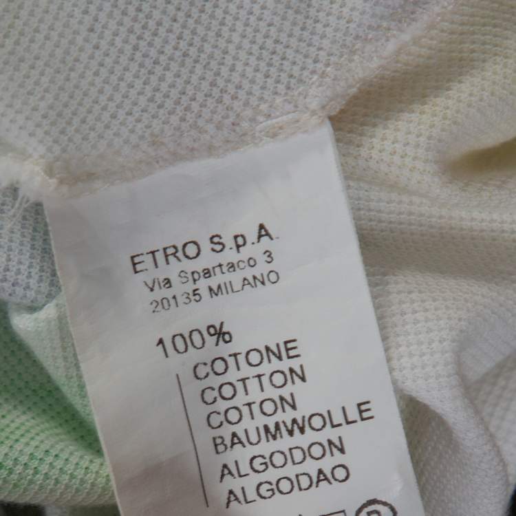 Pre Owned Etro Light Green Striped Fish Print Cotton Polo T-Shirt S