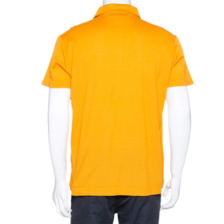 مملوكة مسبقًا Etro Honey Orange Leaf Embroidered Cotton Polo T-Shirt XL