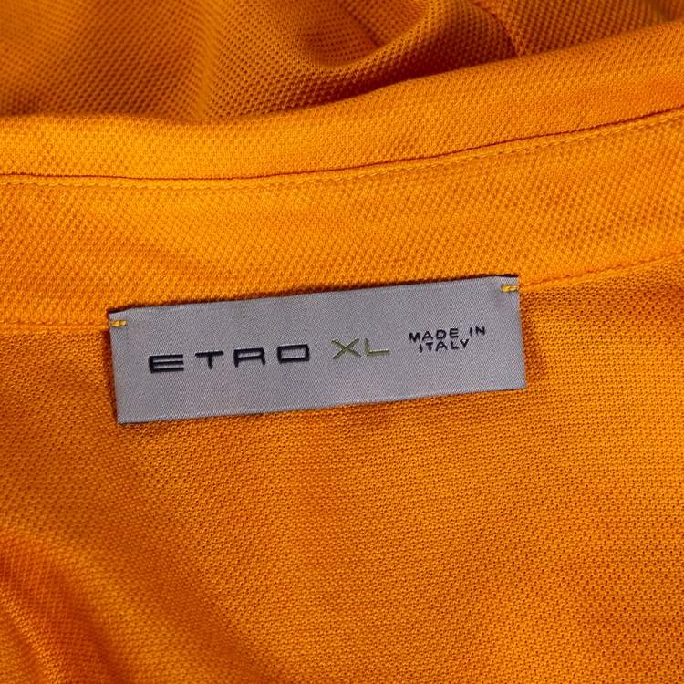 مملوكة مسبقًا Etro Honey Orange Leaf Embroidered Cotton Polo T-Shirt XL
