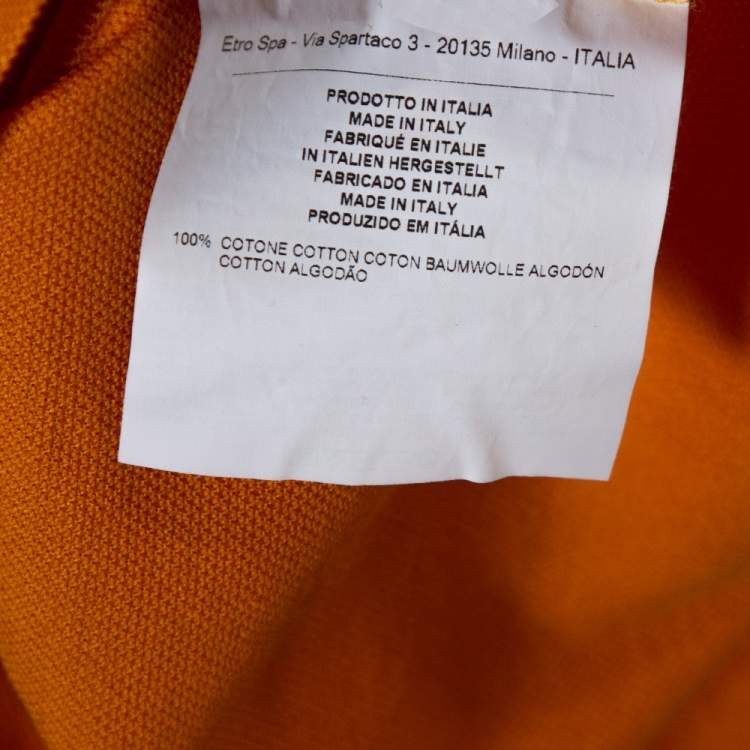 مملوكة مسبقًا Etro Honey Orange Leaf Embroidered Cotton Polo T-Shirt XL