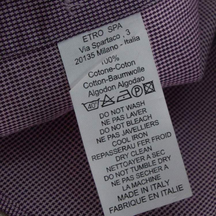 Pre Owned Etro Purple Houndstooth Pattern Cotton Long Sleeve Shirt M