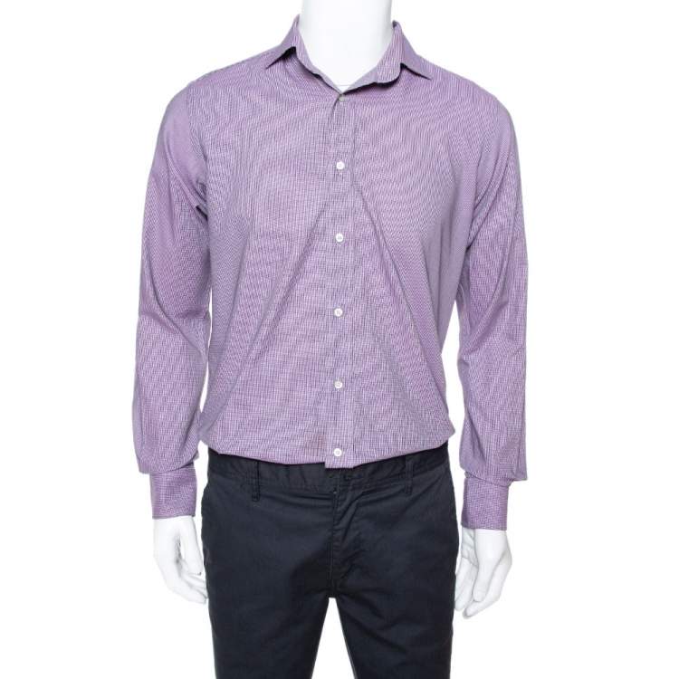 Etro Purple Houndstooth Pattern Cotton Long Sleeve Shirt M Etro