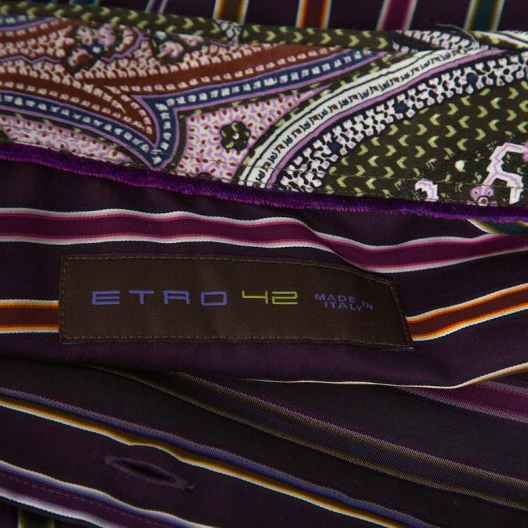 Pre Owned Etro Purple Striped Cotton Printed Collar Long Sleeve Shirt XL