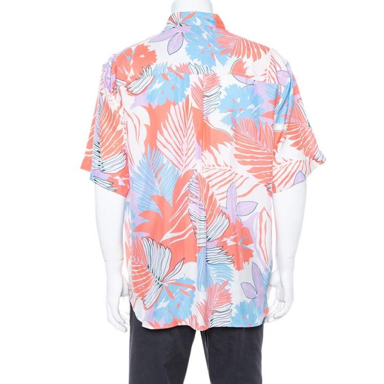 Pre Owned Etro Multicolor Tropical Print Silk Short Sleeve Relaxed Fit Shirt L