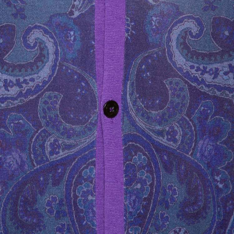 مملوكة مسبقًا Etro Purple Paisley Printed Wool Button Front Cardigan XL