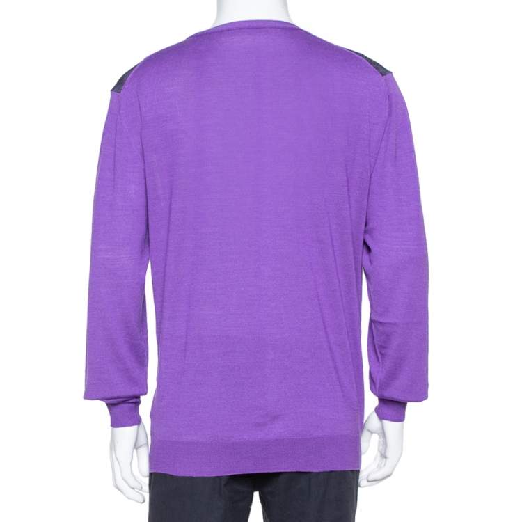 مملوكة مسبقًا Etro Purple Paisley Printed Wool Button Front Cardigan XL