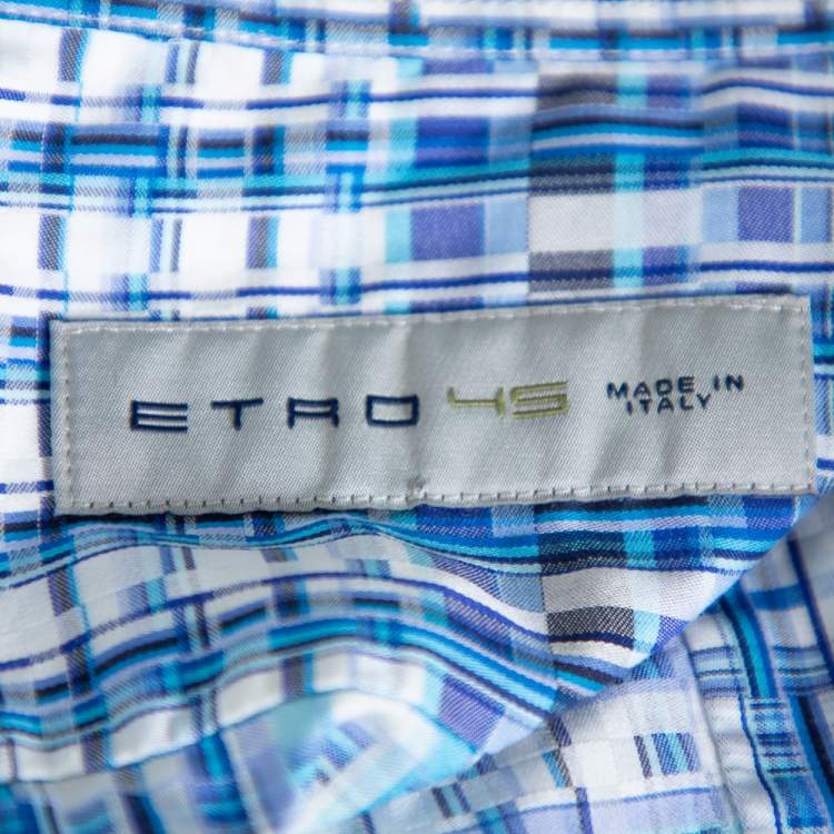 Pre Owned Etro Blue Basket Weave Pattern Cotton Button Front Shirt 4XL