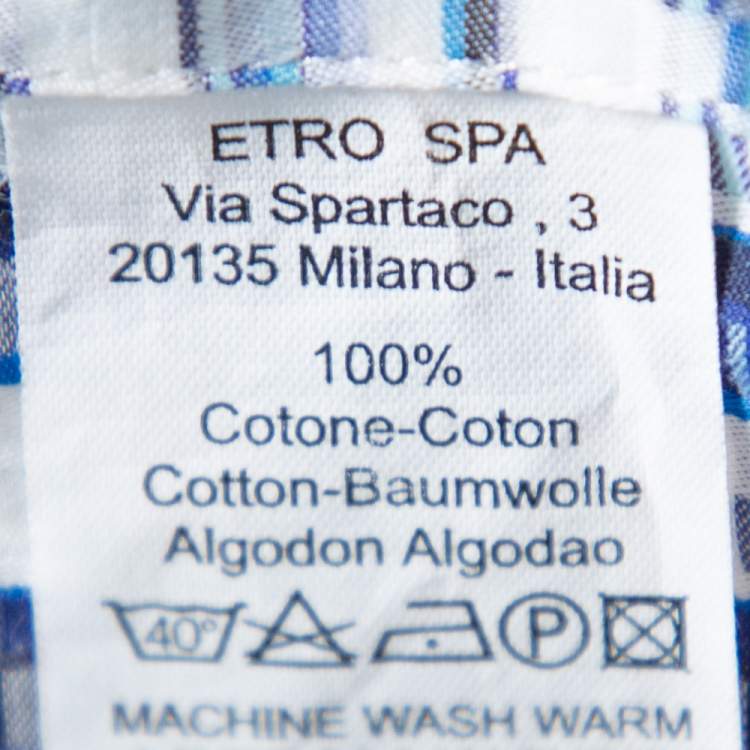 Pre Owned Etro Blue Basket Weave Pattern Cotton Button Front Shirt 4XL
