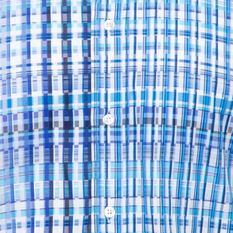 Pre Owned Etro Blue Basket Weave Pattern Cotton Button Front Shirt 4XL