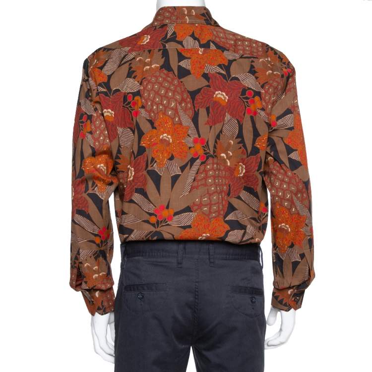 Pre Owned Etro Brown Cotton Abstract Floral Print Button Front Shirt XL 