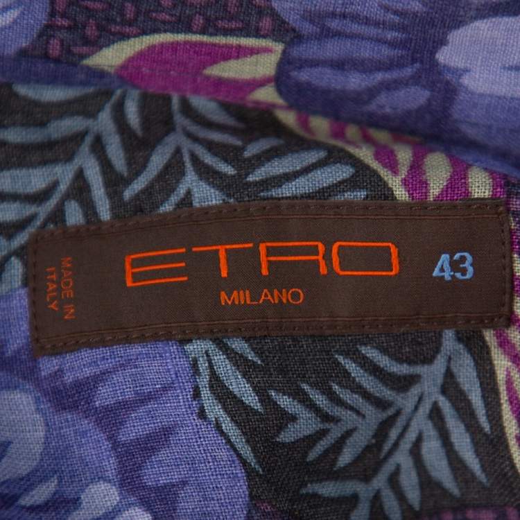 Pre Owned Etro Blue Floral Printed Linen Button Front Shirt XXL 