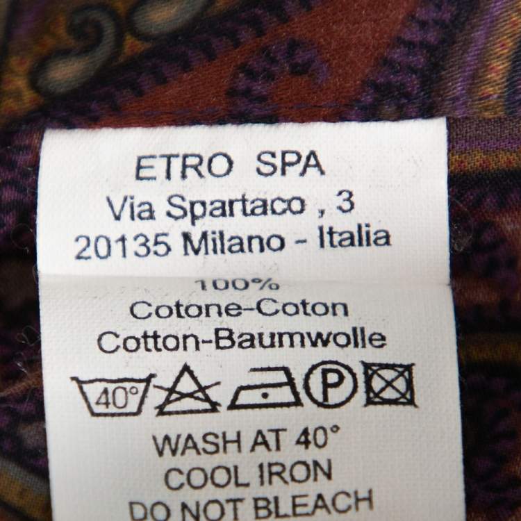 Pre Owned Etro Purple Paisley Printed Cotton Button Front Shirt XXL 