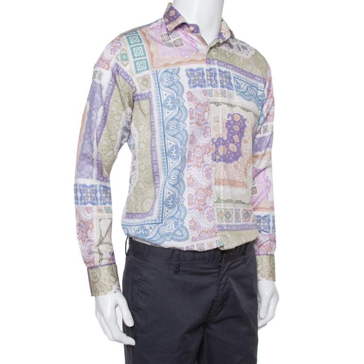 Pre Owned Etro Multicolor Paisley Printed Cotton Button Front Shirt L