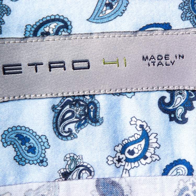 Pre Owned Etro Blue Paisley Printed Cotton Button Front Shirt L