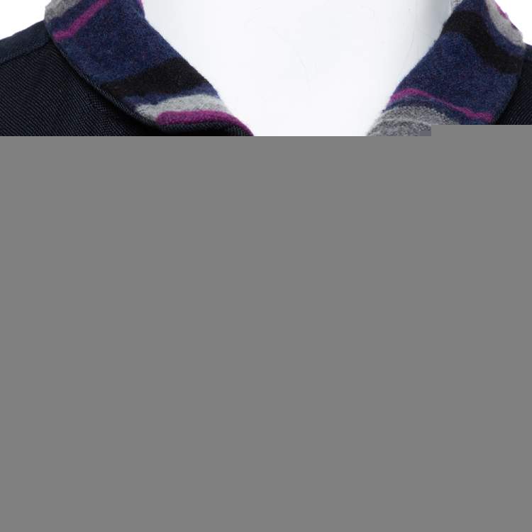 Pre Owned Etro Navy Blue Cotton & Striped Wool Lined Zip Front Jacket M